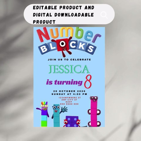 Editable Number Blocks Birthday Party Card Invitation Template (5x7) Digital Downloadable Product - Etsy