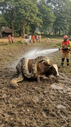 Firefighter Blasts Python Attacking Cow