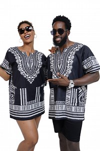 Black and White Traditional African Dashiki Shirt