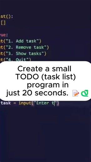 মাত্র ২০ সেকেন্ডে Python দিয়ে একটি ছোট TODO (কাজের তালিকা) প্রোগ্রাম তৈরি করুন। 📝🐍 #python