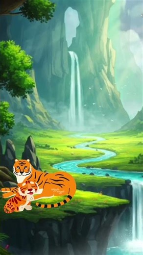 Relaxing Forest Animation with Waterfall & Tiger 🐯 | 4K Cartoon Background