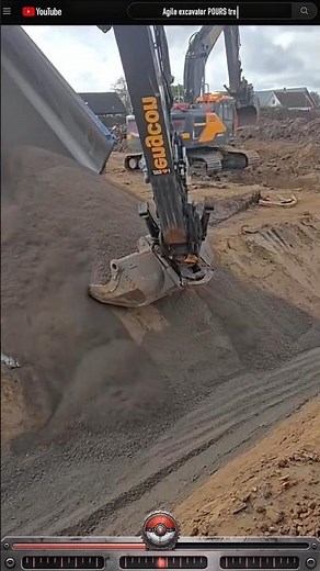 Agile excavator POURS trench sand for underground pipe #machinery #process