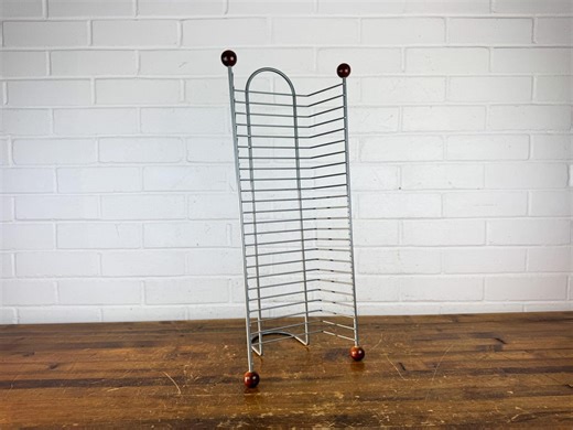 Vintage Metal DVD Rack | Silver DVD Holder for 23 Movies | Retro Media Storage Stand With Wood Accents - Etsy