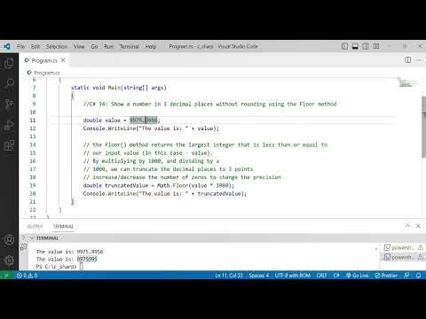 C# 34: Show a number in 3 decimal places without rounding using the Floor method