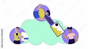 Software developers team in cloud line 2D characters animation. Multiracial programmer team flat color cartoon 4K video, alpha channel. Engineers communicating animated people on white background Stock Video