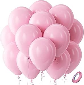 Bezente Pastel Pink Latex Party Balloons -100 Pack 12 inch Round Helium Light Pink Bridal Pink Balloons for Easter Wedding Bridal Shower Gender Reveal Birthday Princess Party Decorations