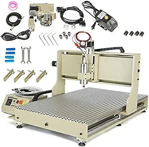 GDAE10 USB 4 Axis CNC 6090 Router Kit MACH3 Control + 2.2kw VFD Water-Cooling Spindle Motor Plastic Acrylic PCB PVC Wood Carving Drilling 3D Milling Engraving Machine with Controller,Handwheel