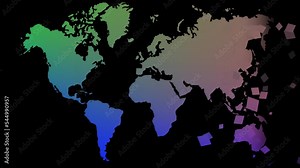 Animated World Map. Multi color World Map with Black Background. Animated 4K Ultra HD World Map.