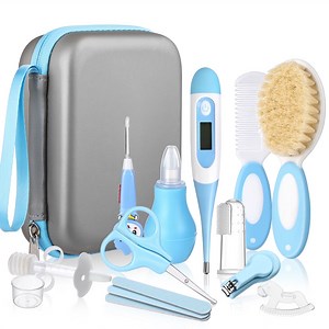 Anpro Baby Grooming Kit, 15PCS Newborn Nursery Health Care Kit with Baby Nail Clipper Thermometer Brush Comb Cleaning for Newborn Girl Boys
