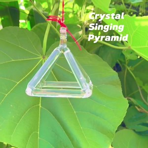 Clear Quartz Crystal Singing Pyramid 3 inch With Crystal Singing Bowl Striker