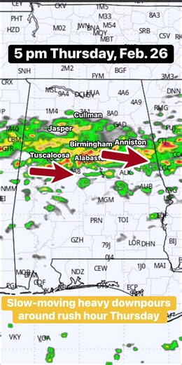 ⚠️ Heavy downpours start early in the morning around Huntsville, Decatur and The Shoals, then they move south and get heavier through the afternoon rush hour in Birmingham, Tuscaloosa, Anniston, and Shelby County. ⏱️ TIMING and IMPACTS 🌧️ linked in comments 👇 | Jason Simpson