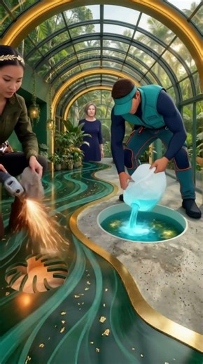 Jungle Leaves Under Glass vs Glowing Ocean Pit Epoxy Flooring #epoxyfloor #epoxy