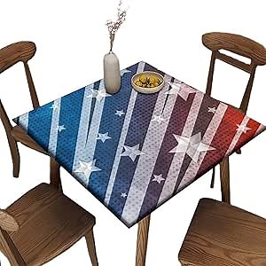 Fitted Tablecloth for Card Table, 4th of July Pattern Printed on Stretchable Polyester Table Cover, for Picnic Camping and Kitchen Dining Party, Fit for 30" x 30" Square Table