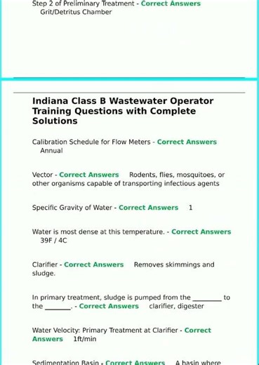 Indiana Class B Wastewater Operator Training Questions with Complete Solutions video