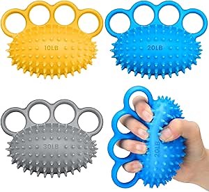 RoundFunny 3 Pack Hand Exercise Balls 3 Level Set Finger Strengthener Therapy Hand Balls Grip Strength Trainer Squeeze Stress Relief for Adults Elderly Stroke Arthritis Carpal Tunnel