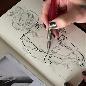 Haven’t done a time lapse in ages, and it wouldn’t be October without a fashionable pumpkinhead 🎃 Dip pen in the sketchbook. | The Gothic Alice