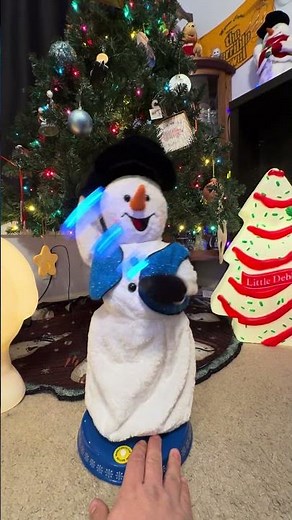 Gemmy 2002 animated blue vest snowflake spinning snowman