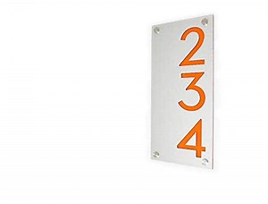 Modern House Numbers, Alucobond with Orange Acrylic - Vertical - Contemporary Home Address -Sign Plaque - Door Number