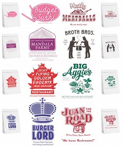 Take-Out Fake-Out Lunch Bags: Restaurant parody lunch bags