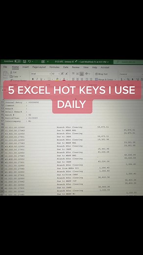 5 Excel Hot Keys I use Daily #Accounting #Accountant #accountinglife #work #excelhotkeys #exceltips #excel_learning #excel