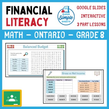 Grade 8 - Financial Literacy Unit - Google Lesson Slides - Ontario Math
