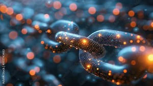 Visualization of a blockchain network with interconnecting nodes and links. It demonstrates the decentralized nature of blockchain technology.