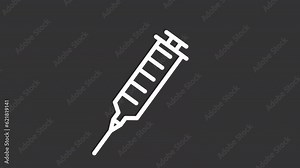 Injection white icon animation. Animated line needle syringe. Liquid medicine. Virus protection. Loop HD video with alpha channel, transparent background. Motion graphic design for night mode