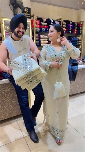 Label Amrita on Instagram: "Ivory Colour Shimmer Silk Heavy Mirror & Gotta work Straight Long Dress with Cute Mirror work Potli IN0029 Follow @label_amrita for more design You can Purchase these trending designs on our Website WWW.LABELAMRITA.COM (link in Bio & Stories) Note- We Don’t take orders on Calls ,Whatsapp Or DM Shipping worldwide 🌍 Shipping free 🇮🇳 No COD"