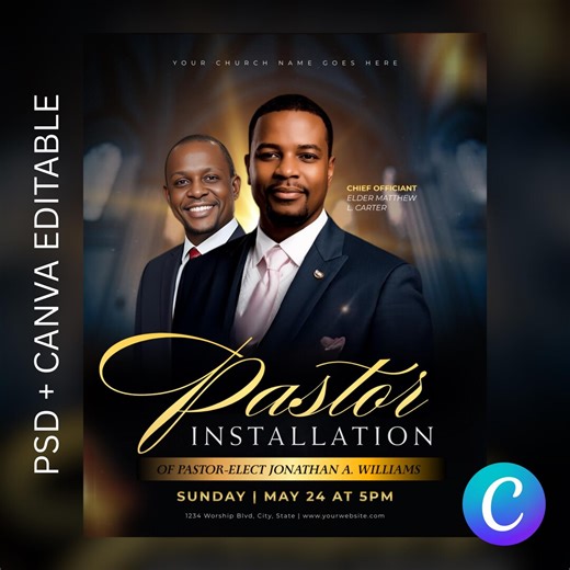 Pastor Installation Church Flyer Template | Canva & PSD Editable - Etsy