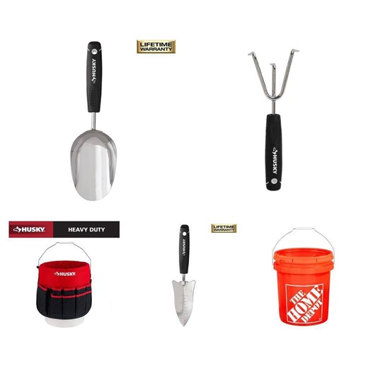 12 in. 30 Pocket Bucket Jockey Tool Bag, 5 Gallon Bucket, Soil Scoop, Cultivator and Hand Transplanter Combo - The Home Depot