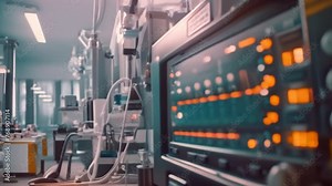 A hospital heart rate monitor for checking EKG graphs in the intensive care unit monitors vital signs