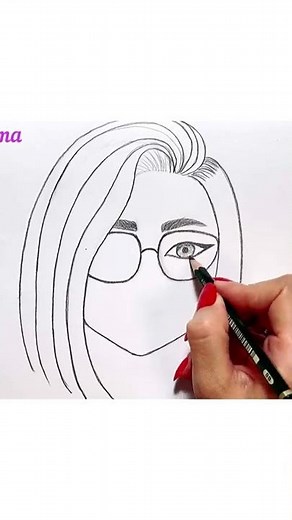 Рисую Красивую Девушку В Очках Карандашом