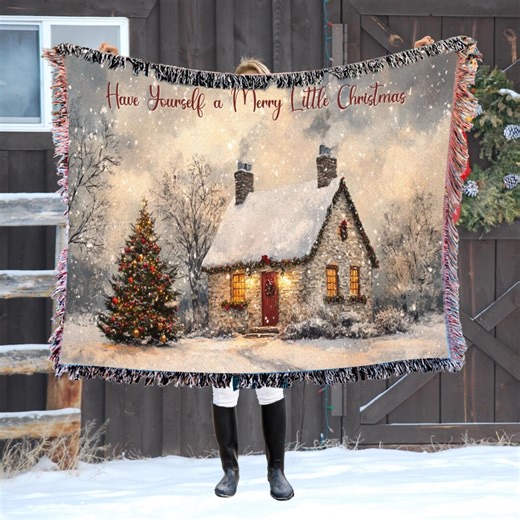 Couverture de Noël Cottagecore : jeté des Fêtes tissé, décoration de cabane confortable - Etsy France