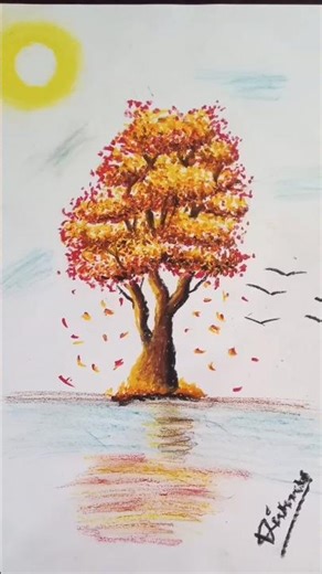Autumn Tree drawing. 🌳#treedrawing #oilpastel #colors