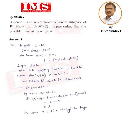 IMS4Maths | Question 2 Answer | Subspaces in R³ Full Solution #upsc