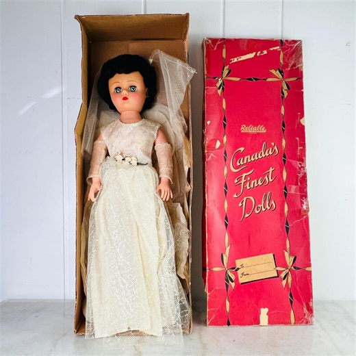 Vintage 1940s - '50s Brunette Bride Doll From Canada's Reliable Toy Company, Wedding Gown, Veil, Arm Warmers, Original Box, Collectible Toy - Etsy