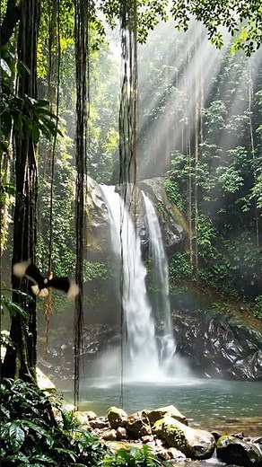 Peaceful Waterfall in Tropical Forest 🌿 | Ultra Realistic Nature 4K #shortsfeed