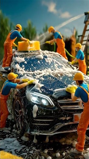 Tiny Workers Wash a Mercedes | Ultra-Realistic Car Wash Micro World