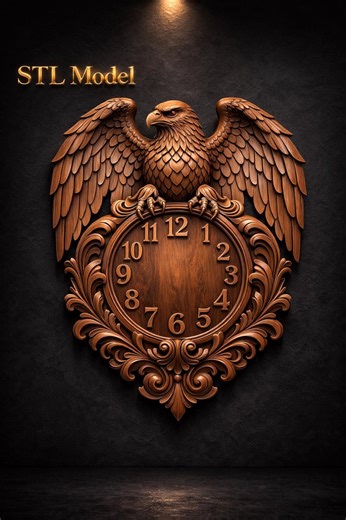 Eagle Clock STL File | 3D CNC Relief Model | Wood Carving Digital Download - Etsy