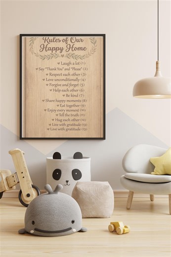 Rules of Our Happy Home Printable Wall Art | Family Rules Sign | Rustic Farmhouse Decor | Home Quotes Print | Digital Download - Etsy