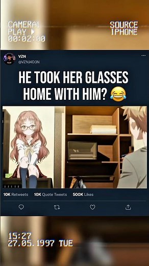 He Took His Crush’s Glasses Home 😂 | Anime Moment