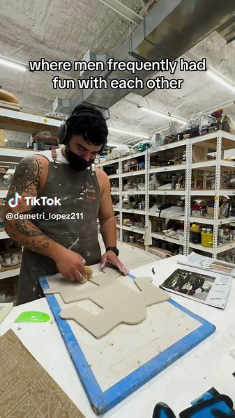 You can even visit the Keith Haring bathroom mural in the LGBTQ Center! It’s open to the public and was restored in 2015! #keithharing #pottery #clay #ceramics