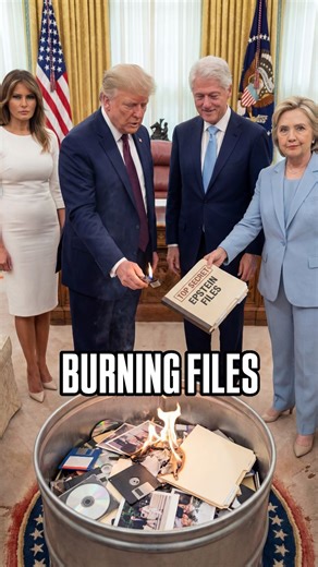 What were Donald Trump and Bill Clinton burning in the Oval Office? Donald Trump, Bill Clinton, Hillary Clinton, and Melania Trump gather inside the Oval Office. A barrel. Old disks. Photos. Files labeled TOP SECRET. Fictional AI-generated scene. Not real events. #trump #hilaryclinton #usa #files #funny | Vrhunske Price