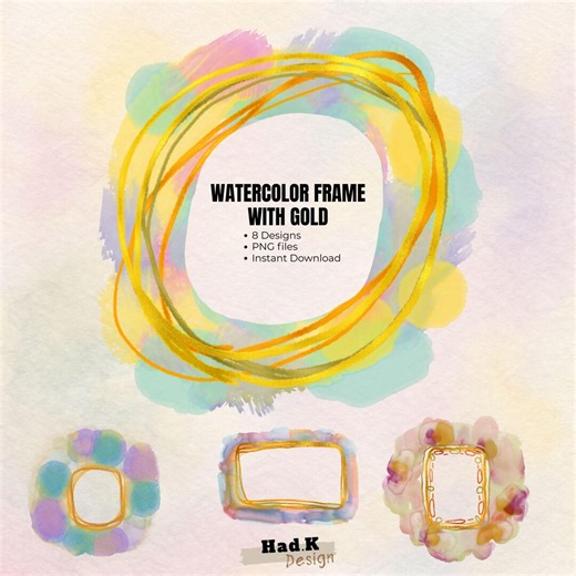 Watercolor Frame PNG Bundle, Gold Abstract Borders, Pastel Clipart (8 Designs) - Etsy