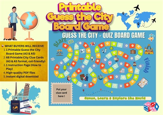 Guess the City Board Game | World Geography Quiz (printable) - Etsy