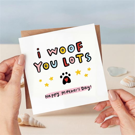 Dog Mom Mother’s Day Card I Woof You Lots Paw Print Heart Cute Pun Card for Pet Parent From Dog, Beach Photo Greeting Card - Etsy