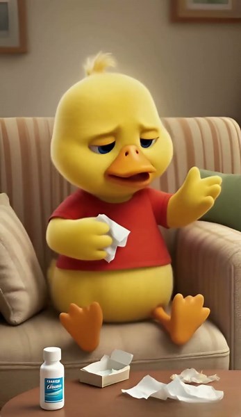 Cartoon Duck Sneezing on Sofa | Little Duck World