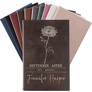 Personalized Journal Notebook for Women | Birth Flower & Name or Text - Rustic | Custom Journal for Women, Birthday Gifts for Women, Mom, Dairy for Girls, Engraved Notebook to Write in for Women