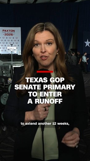 Sen. John Cornyn and Texas Attorney General Ken Paxton will advance to a May 26 runoff in the state's Republican primary for US Senate, according to a projection from the CNN Decision Desk. CNN's Arlette Saenz reports. Read more: https://cnn.it/4u32lMZ | CNN