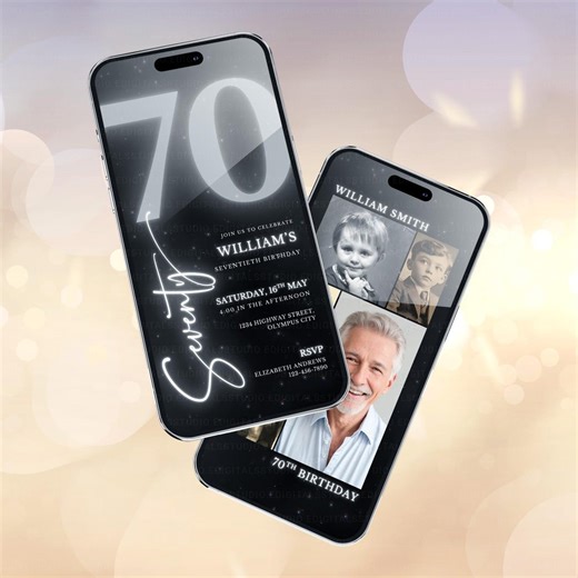 70th Birthday Silver Glitter Animated Video Invitation for Android and Iphone, CANVA Custom Photos and Music (digital Download), S01 - Etsy